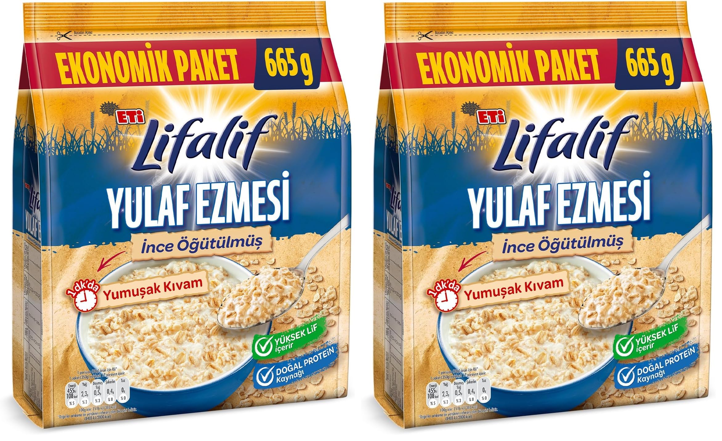 Eti Lifalif İnce Öğütülmüş Yulaf Ezmesi 665 g (2 paketi)