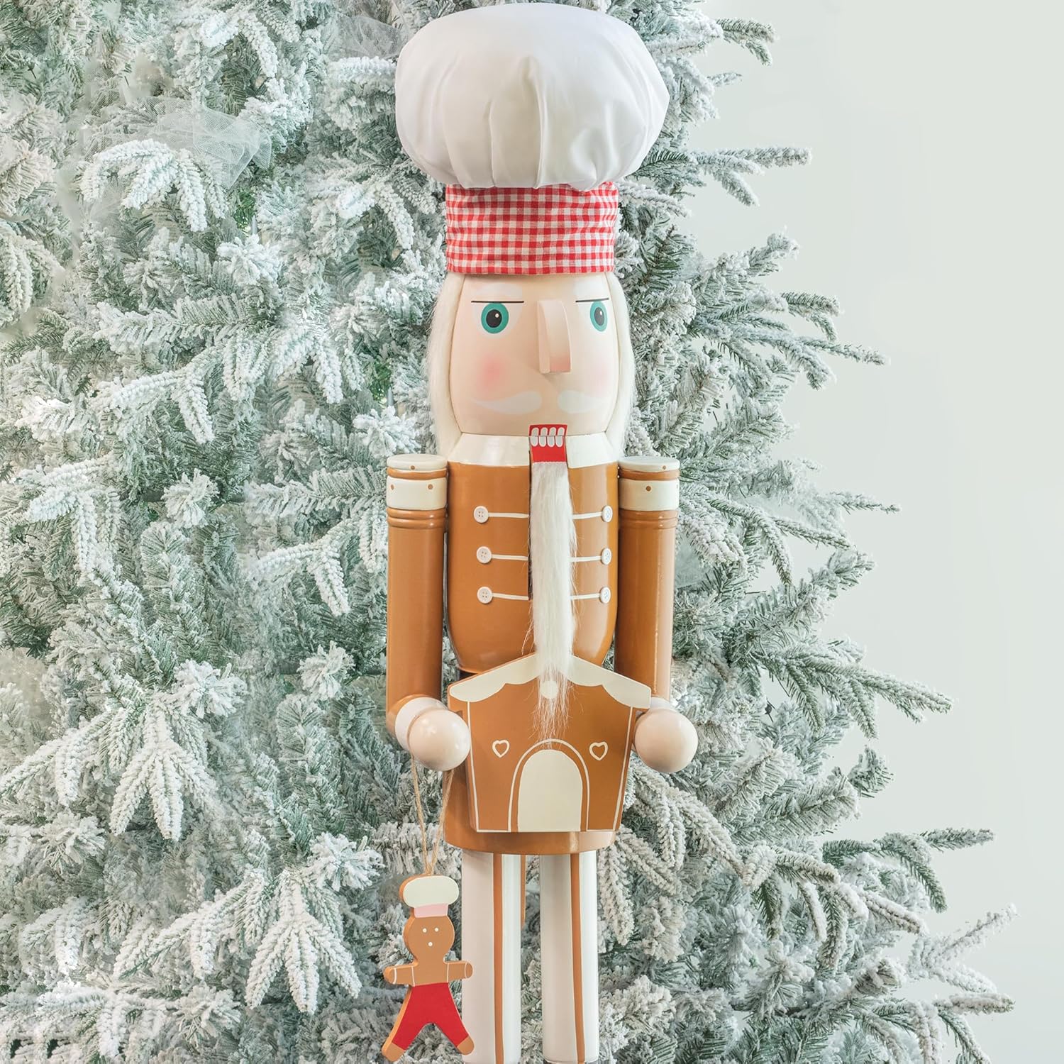 KI Store 4ft Chef Christmas Nutcracker Wooden Nutcracker Figurine Christmas Decorations for Front Door Christmas Tree Mantel Fireplace Kitchen Beige