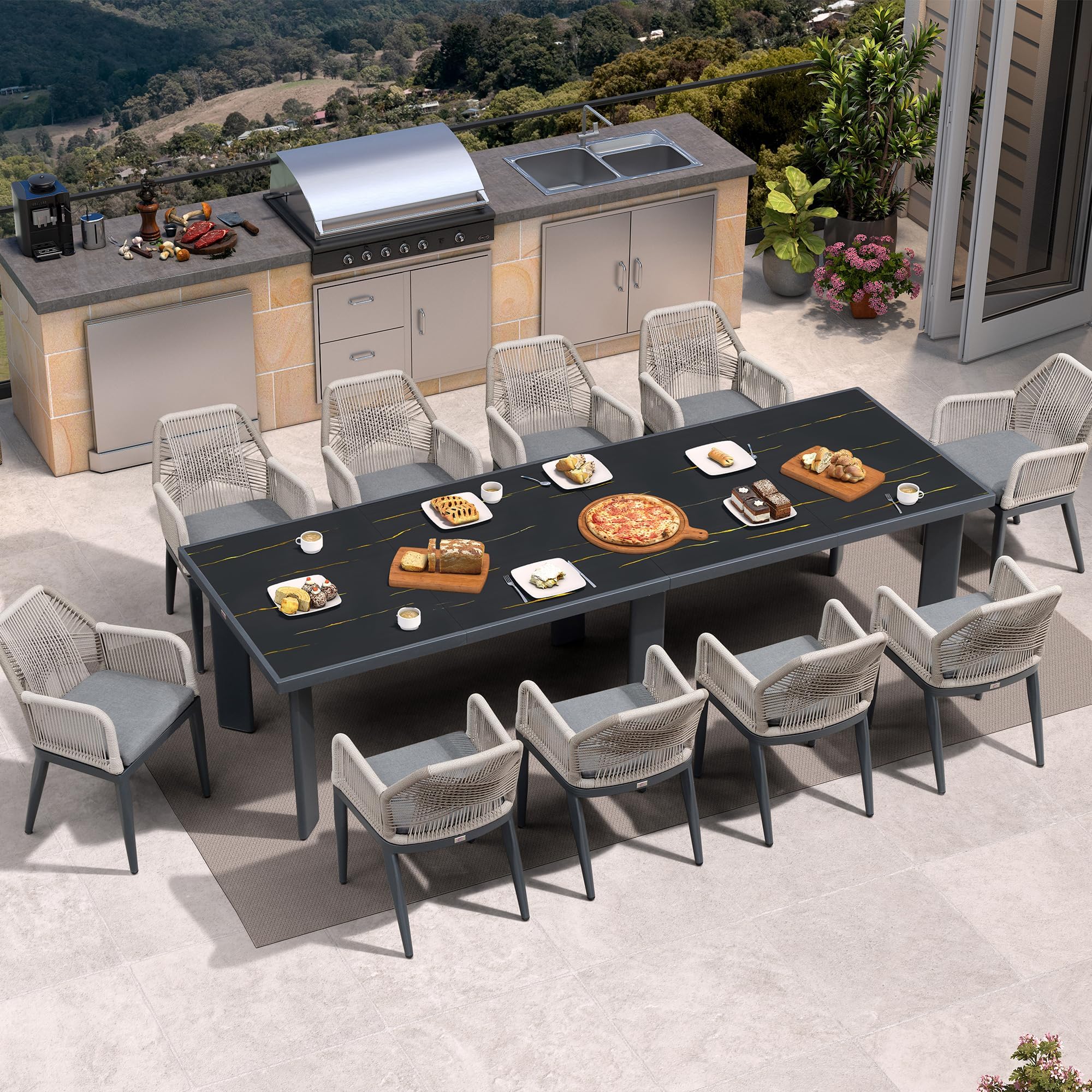 PURPLE LEAF 11 Pieces Patio Dining Set with Cushion and Arm, Dark Grey