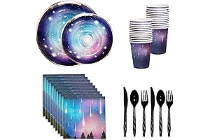 Decor365 24 Sets Galaxy Party Tableware for Starry Night Celebrations