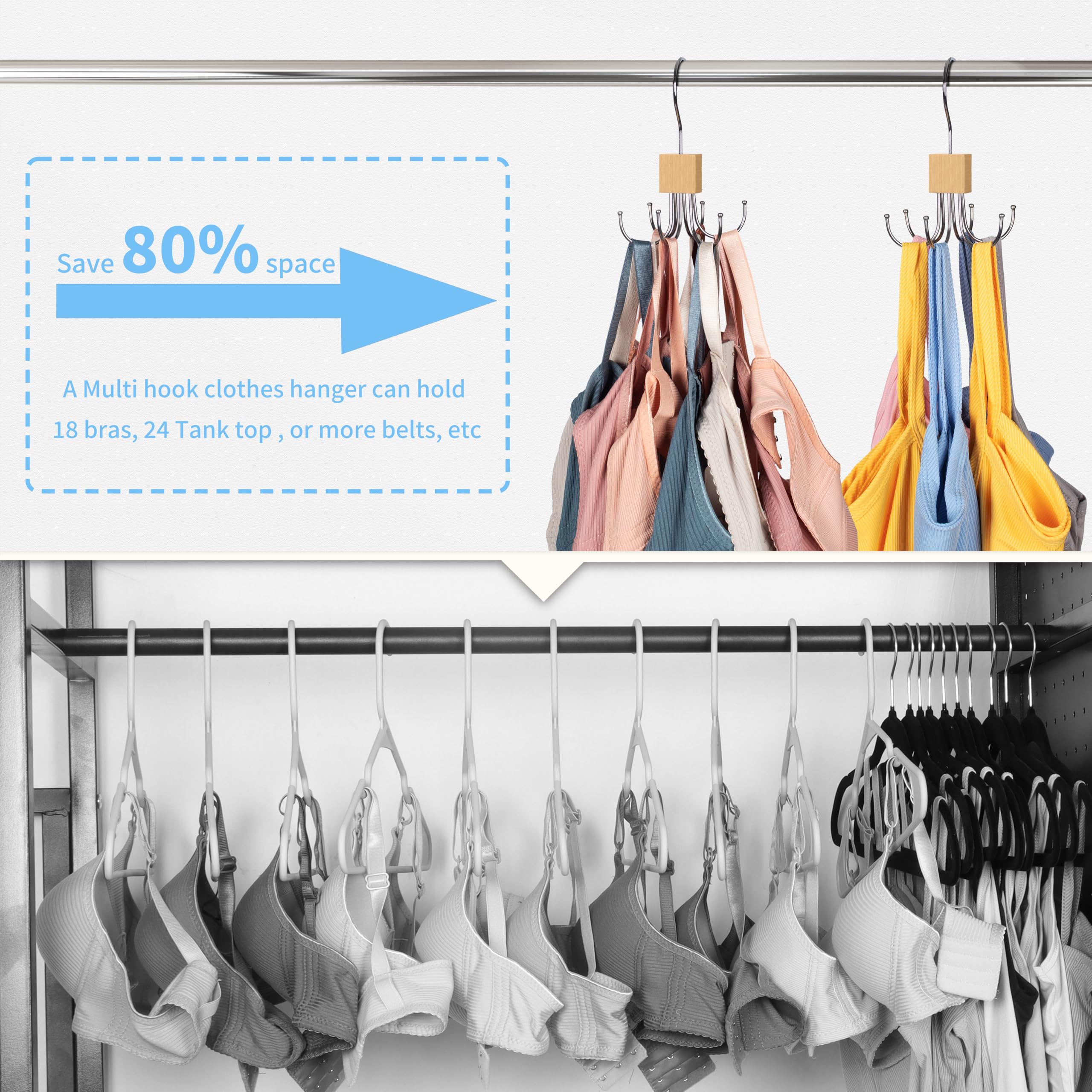 Tank-Top-Kleiderbügel, drehbar, max. 36 Stauraum, Sport-BH-Kleiderbügel, platzsparende Kleiderbügel für Schlafsaal, Schrank-Organizer und Aufbewahrung, Schrank-Organizer für Gürtel, Schal, Geldbörse