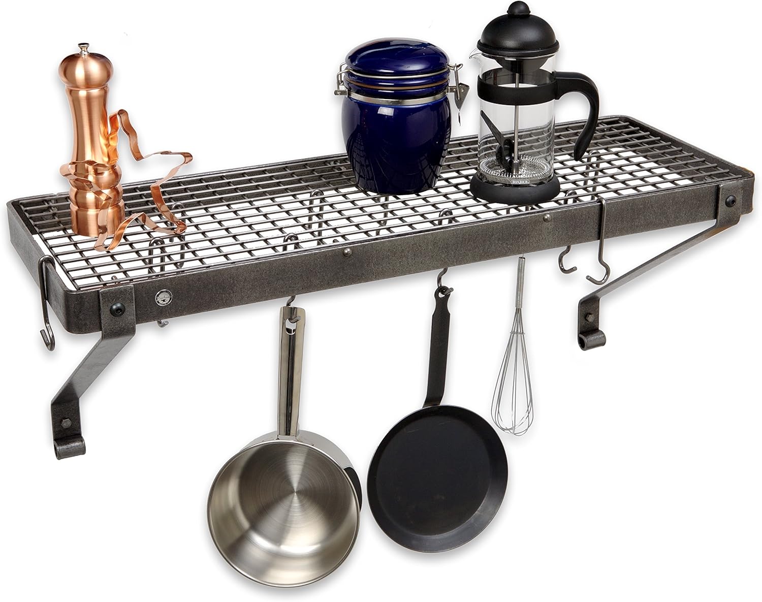 Enclume Premier Deep Bookshelf Wall Pot Rack, Hammered Steel Large