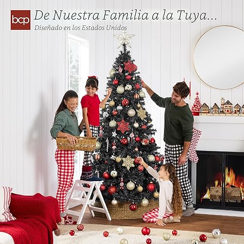Miniatura 5 de Best Choice Products - Árbol de Navidad artificial negro completo de 6 pies, decoración de festividades para el hogar, oficina, decoración de fiesta