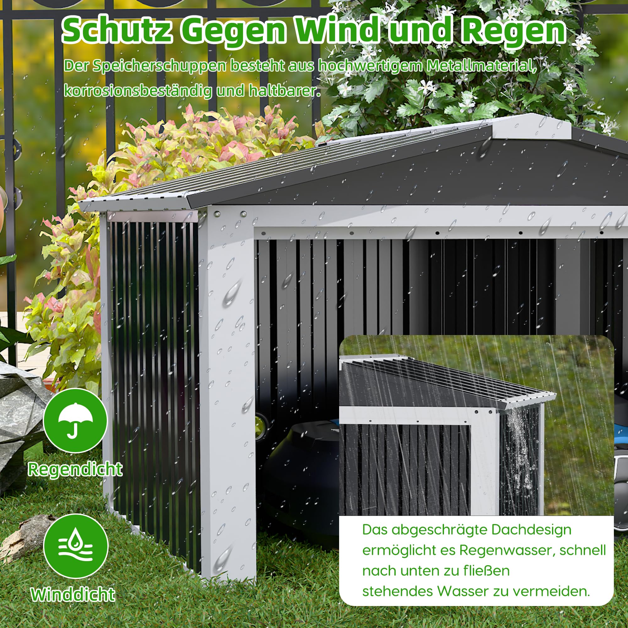 SUPEER Metall Mähroboter Garage mit Satteldach,H62cm*W90.5cm*D88.8cm Geräteschuppen Garten Metallschuppen für Rasenmähroboter,Überdachung für Mühroboter,Zimmer für Haustiere（schwarz）