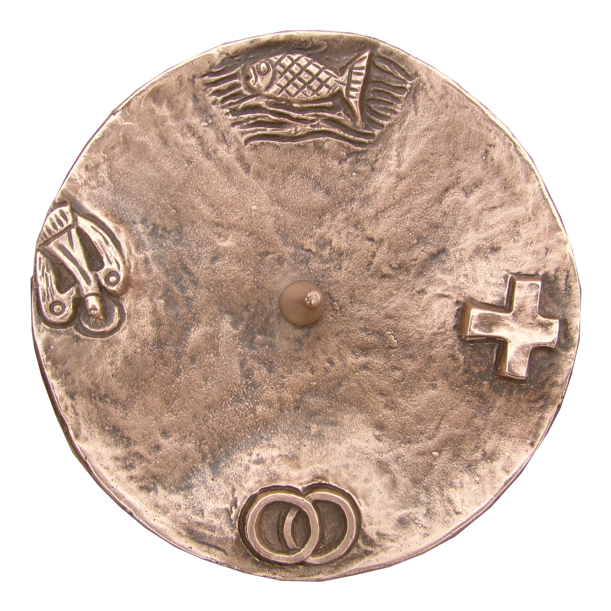 Taufkerzenleuchter Kerzenleuchter Leuchter 4 Symbole 11,5 cm Bronze Edelpatina braun