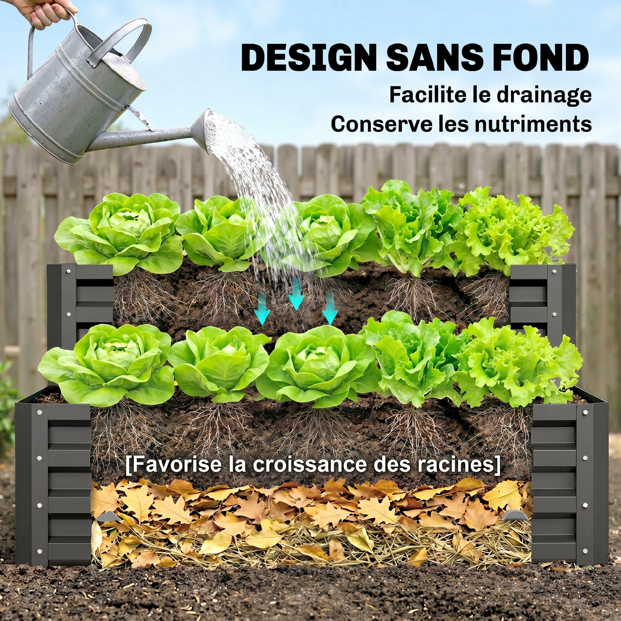 Outsunny Carré Potager de Jardin jardinière en Acier galvanisé lit de Jardin surélevé Fond Ouvert 2 étages pour Herbes légumes Fruits Fleurs 120 x 101 x 58 cm Gris foncé