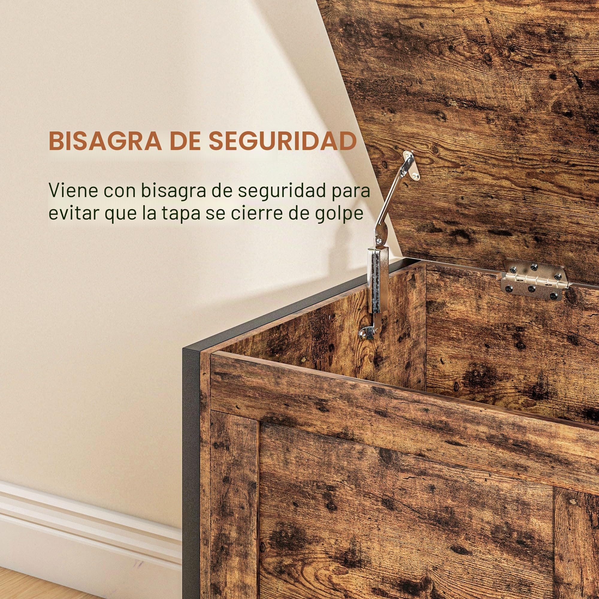 HOMCOM Baúl Banco 95L contenedor Multiusos 80x40x49cm Marrón rústico