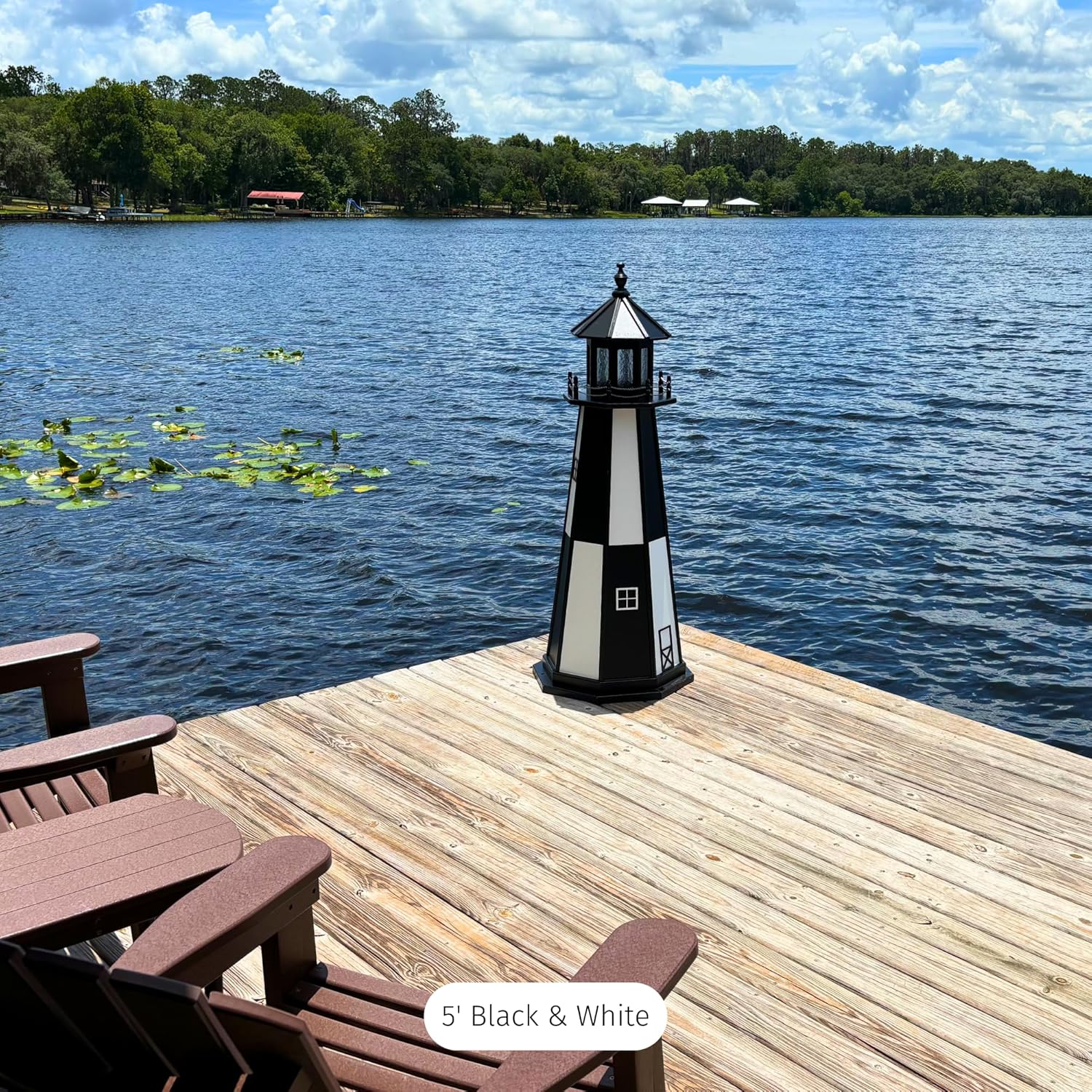 DutchCrafters Decorative Wooden Lighthouse, Standard Light Bulb, Cape Henry Style - Amish Made in USA (Black/White, 5 Foot)