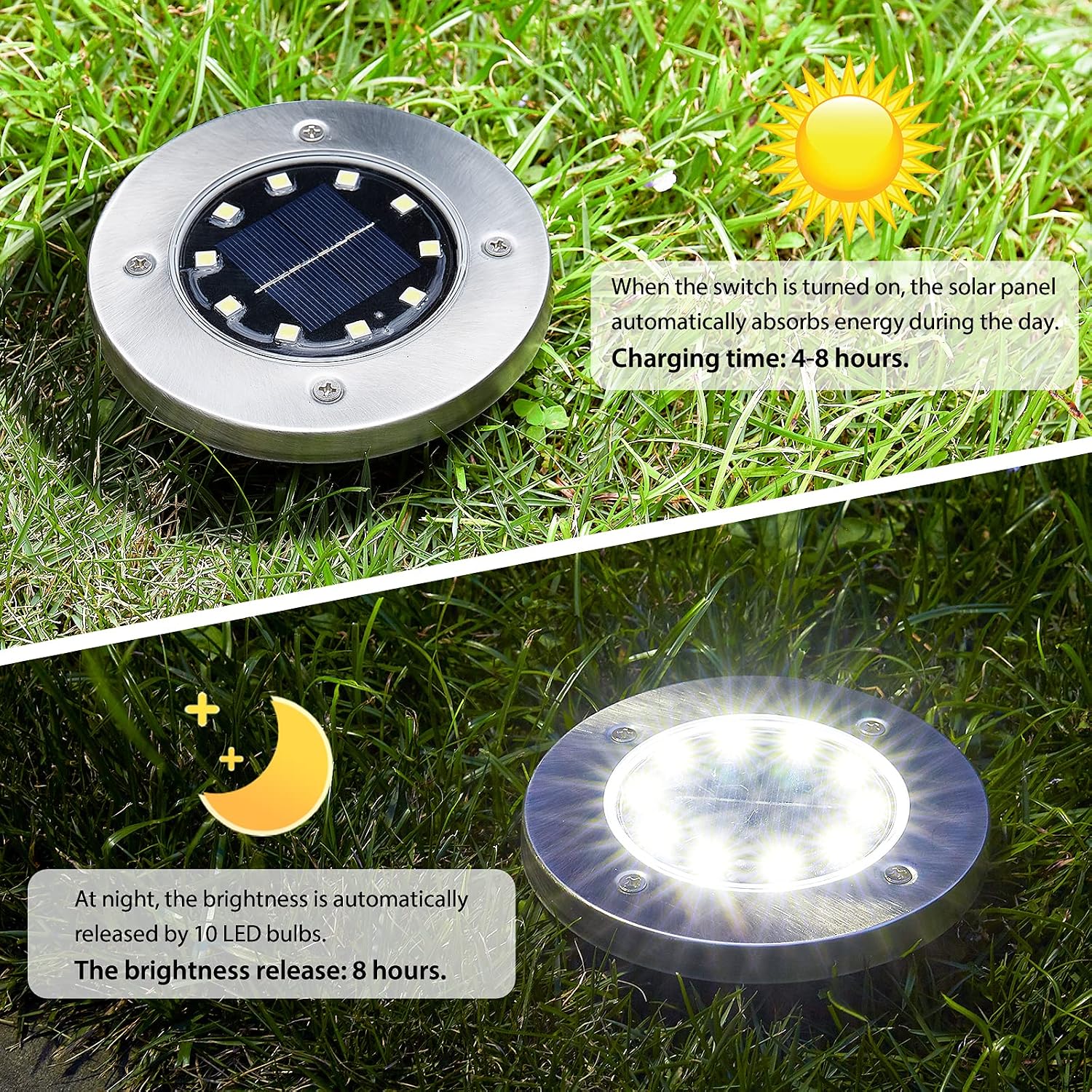 Solar Ground Lights Christmas, 12Pack 10LED Solar Lights Outdoor Solar Pathway Lights, Waterproof In-Ground Solar Garden Lights LED Landscape Lighting for Pathway Walkway Patio Yard Lawn Driveway