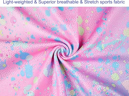 Miniatura 6 de Domusgo - Leotardos de gimnasia para niñas, brillantes de una sola pieza, con pantalones cortos