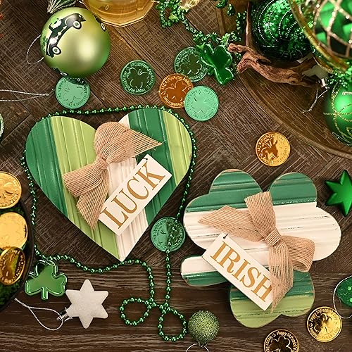 Miniatura 5 de Valery Madelyn Decoraciones del día de San Patricio para mesa, 2 piezas de decoración de trébol de madera, centros de mesa del día de San Patricio