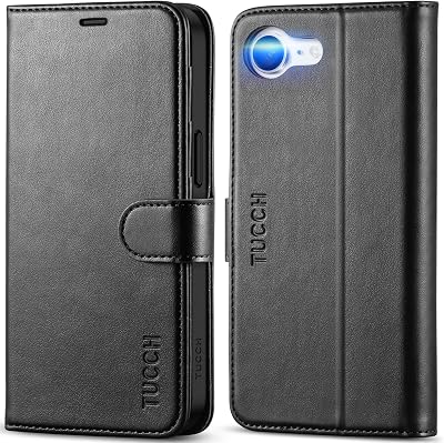 TUCCH Wallet Case for iPhone 17e/iPhone 16e (6.1"), 4 Card Holders, Black | RFID Blocking, Viewing Stand, Shockproof TPU Shell, PU Leather, Magnetic Closure, Protective Folio Flip Cover