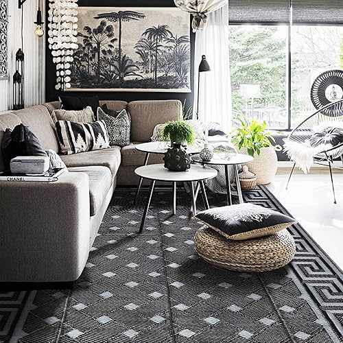 Miniatura 211 de SAND MINE Alfombras reversibles, alfombra de paja de plástico, alfombra de área moderna, alfombra de pavimento grande y alfombra para exteriores