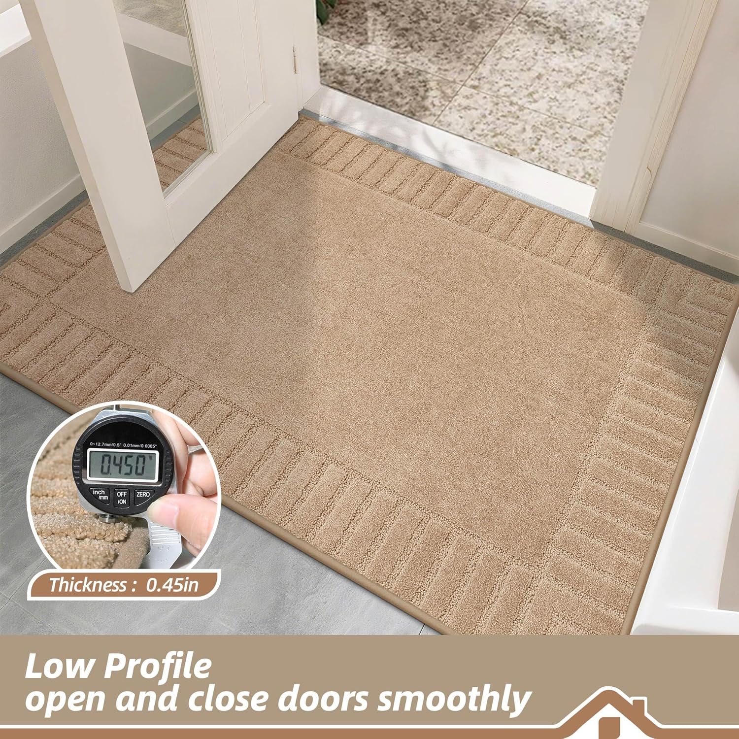 BEQHAUSE Door-Mat-Non-Slip Front Door Mat Washable Low-Profile Entrance Rugs for Front Door Entry Dirt Trapper Door Mats Absorbent Welcome Mats,20"x32",Taupe