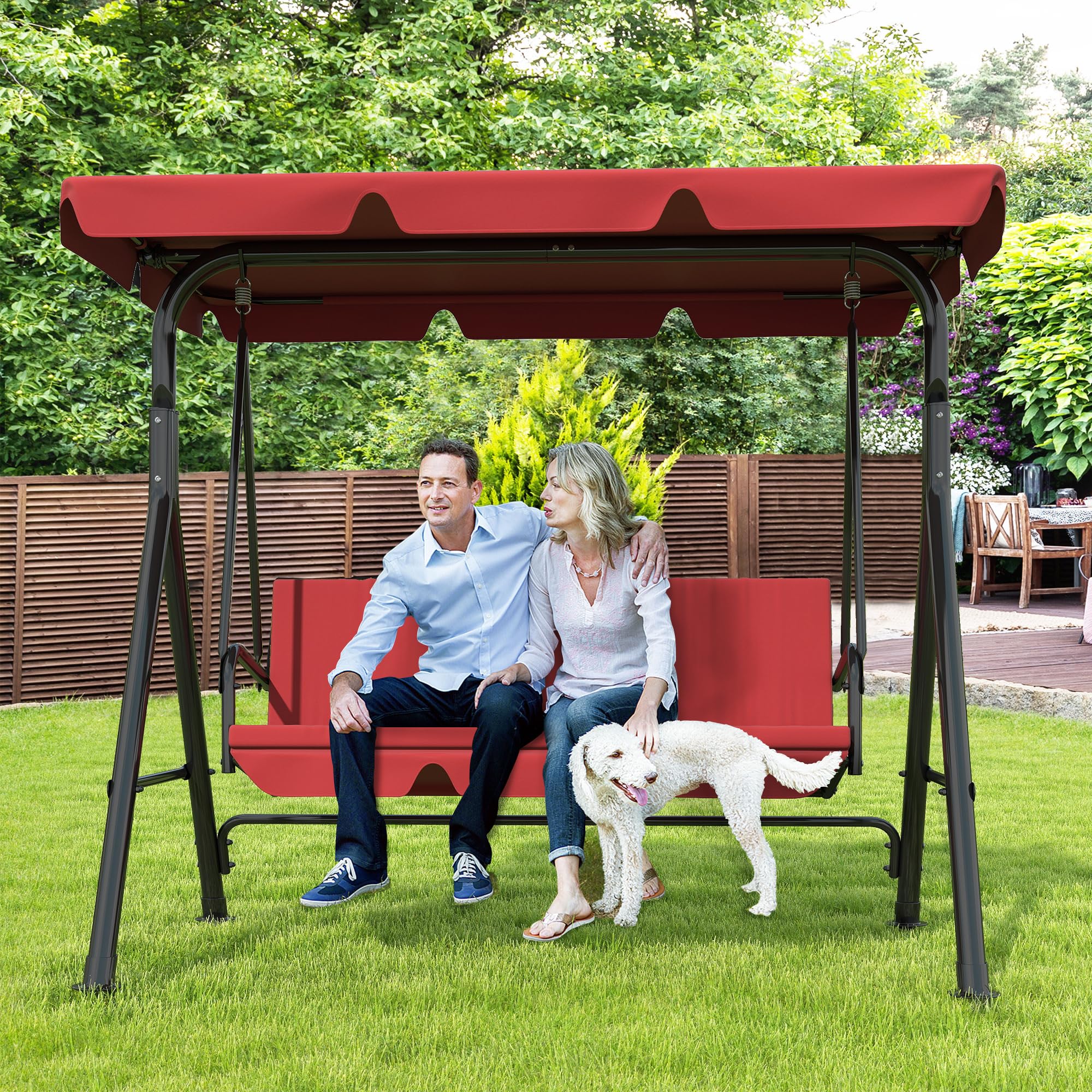 GARTOO 3-Seat Patio Swing Chair, Red