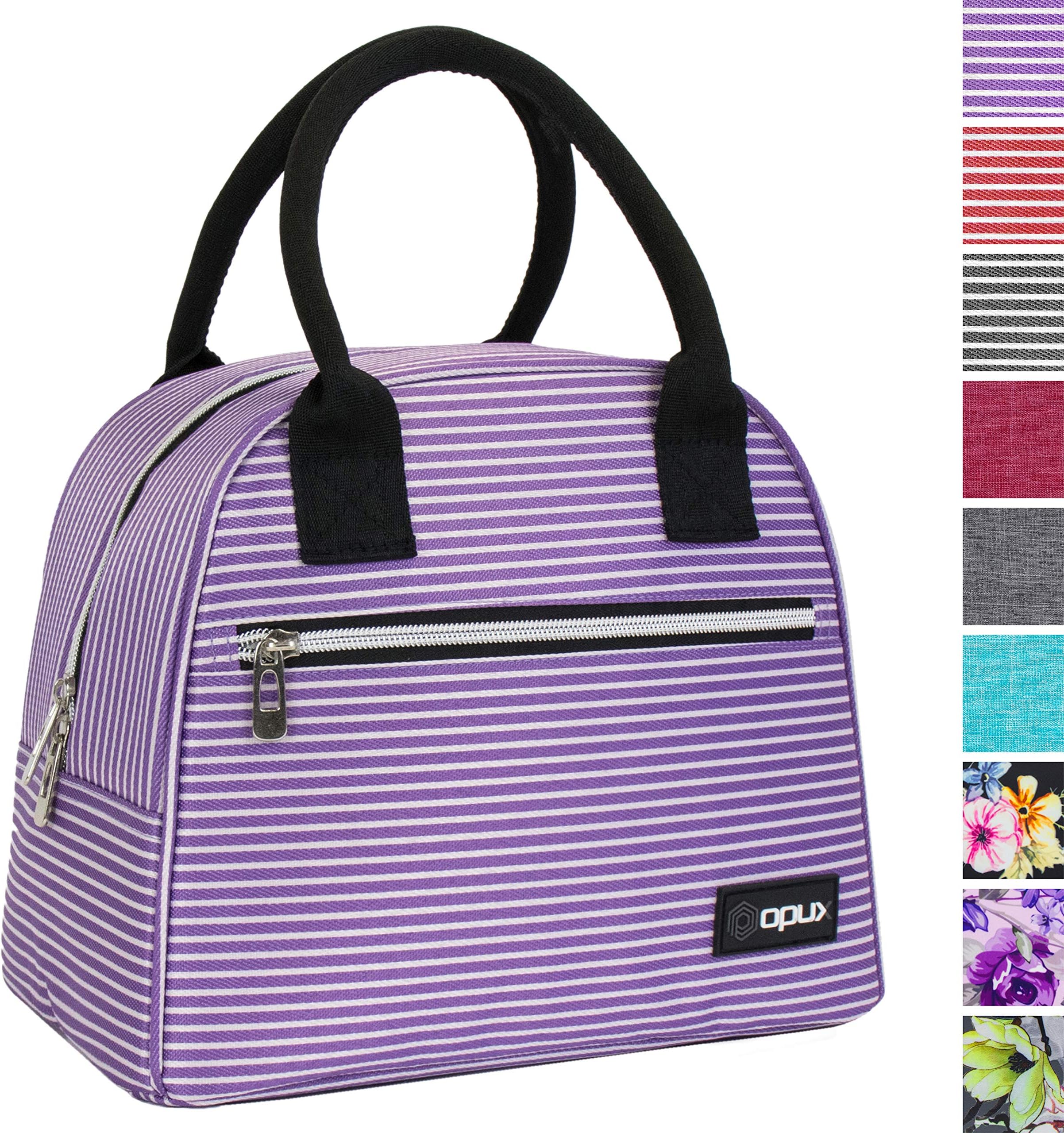 opux Insulated Lunch Box Women, Lunch Bag Tote Girls Kids Teen Adult, Cute Soft Lunch Cooler Container Work School, Reusable Thermal Food Meal Prep Organizer Lunch Pail Travel Beach, Purple Stripes