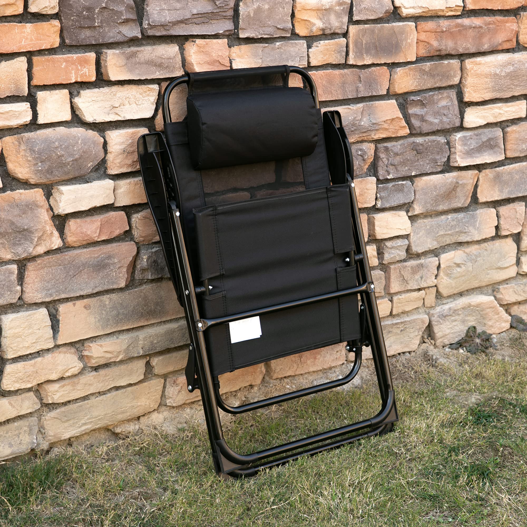 Outsunny Lot de 2 chaises de Jardin Set Basic de 2 chaises Pliantes Chaise de Camping Chaise de Balcon accoudoir Dossier réglable en 5 Positions Oreiller Amovible fourni Tissu Oxford textilène Noir
