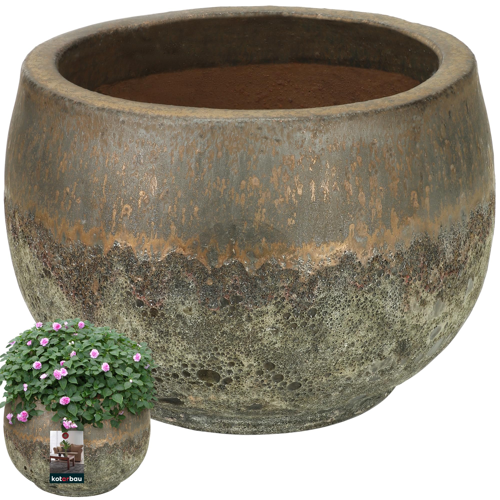 KOTARBAU® Keramik Blumentopf Gold Höhe 20 cm ⌀ 27 cm Blumenübertopf für Wohnzimmer Blumen Töpfe Übertopf Vintage Pflanzenübertopf Outdoor & Indoor Blumentöpfe Zimmerpflanzen Garten