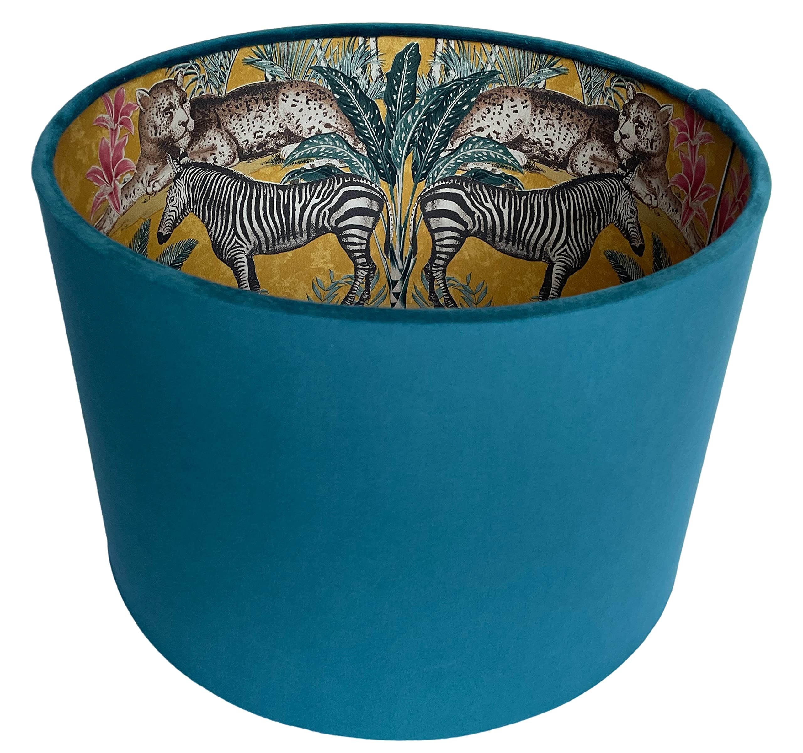 Lampshade Kings Teal Velvet Safari Animals Lampshade Ceiling Light Shade Yellow Ochre Jungle Tropical Inner