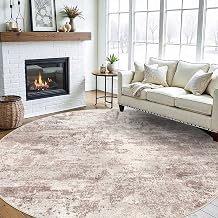 Washable Abstract 9ft Round Rugs Non Slip Rug for Living Room Brown Brick
