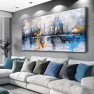 KELIYUAN Large Wall Decor Canvas Painting Wall Art For Bedroom Living Room Decor Abstract Blue yellow City Landscape Picture Artwork Print For Dining Room office Room Home Decor Aesthetics 30x60 In