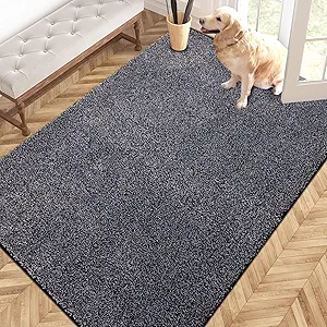 PURRUGS Easy Care Area Rug 4ft x 6ft, Non-Slip Machine Washable Door Mat, Stain Resistant Accent Rug for Entry, Hallway, Bedroom, Living Room and Mudroom, Bluish Grey-Black