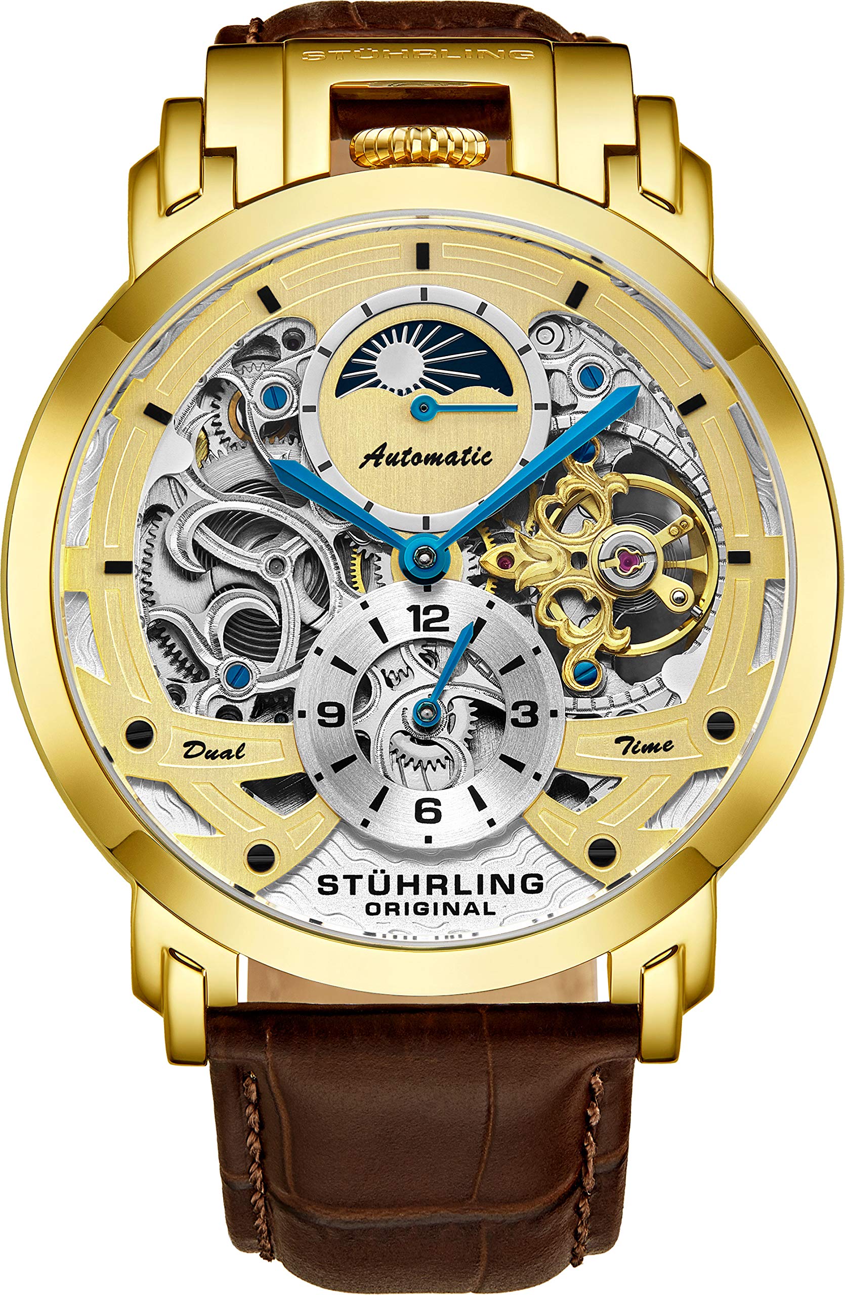 Stuhrling Original Mens Watch Automatic Watch Skeleton Watches for Men - Leather Luxury Dress Watch - Mechanical Watch Stainless Steel Case Self Winding Analog Watch for Men