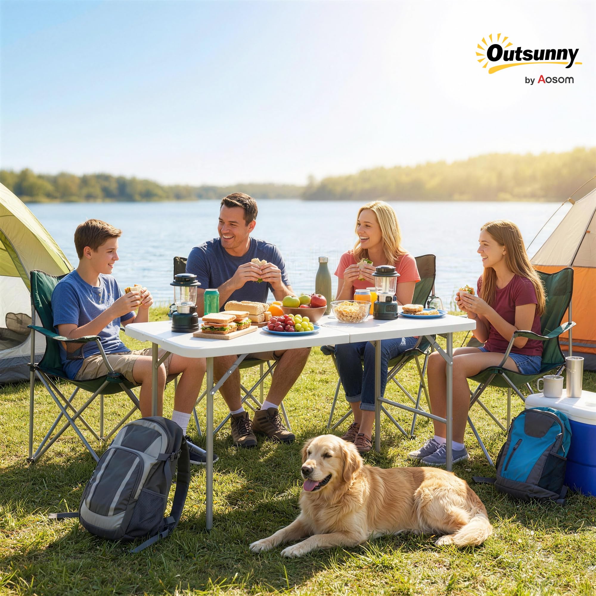 Outsunny Tavolo da Campeggio Pieghevole in HDPE, Tavolo da Picnic con 2 Altezze Regolabili e Maniglia per il Trasporto, 120 x 60 cm, Uso Interno ed Esterno per Patio, Spiaggia, BBQ, Bianco
