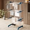 amazon basics Mild Steel Double Supported 3 Layer Cloth Drying Rack | Foldable and Movable | Silver & Teal | Iron, Plastic |
