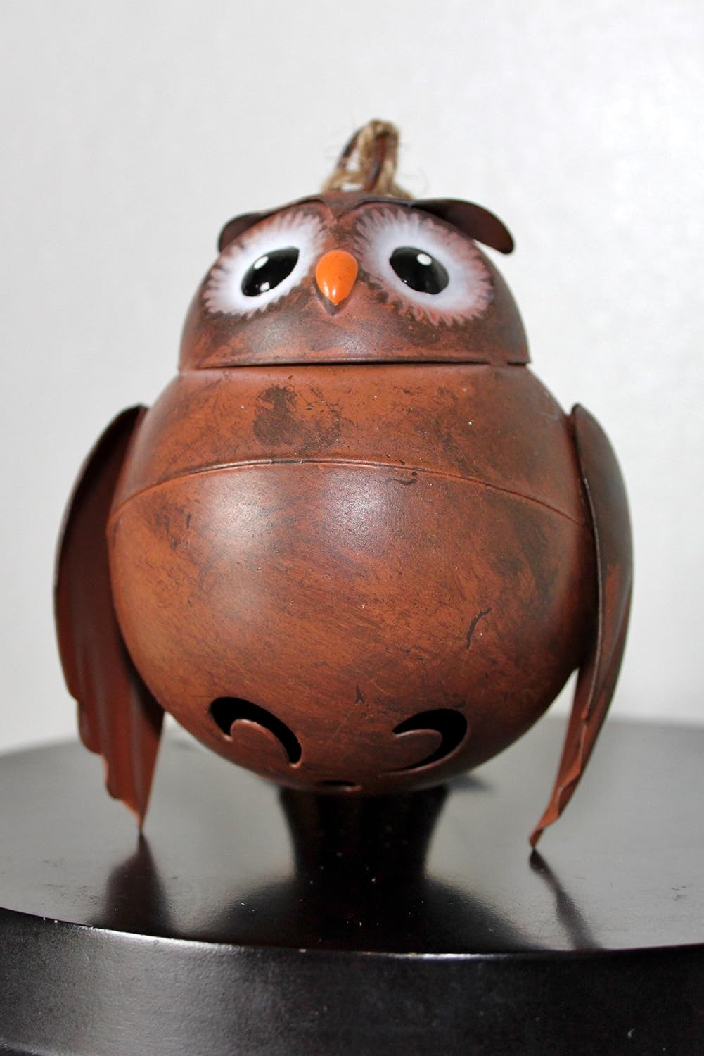 Copper/wood Effect Tin Owl with Bell Hanging Ornament 9cm (set of 2) (2)