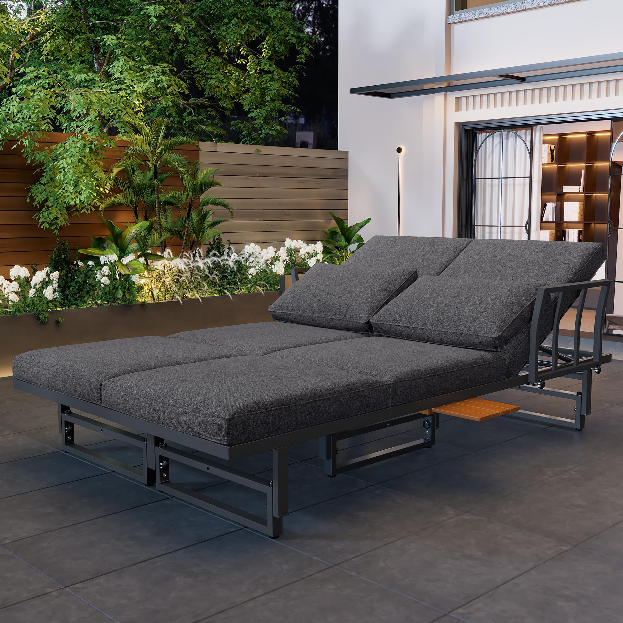Sapgaks Ensemble de Salon de Jardin extérieur pour 6 Personnes,Structure en Fer thermolaqué, Dossier réglable, Bois d'acacia, Table réglable,Gris