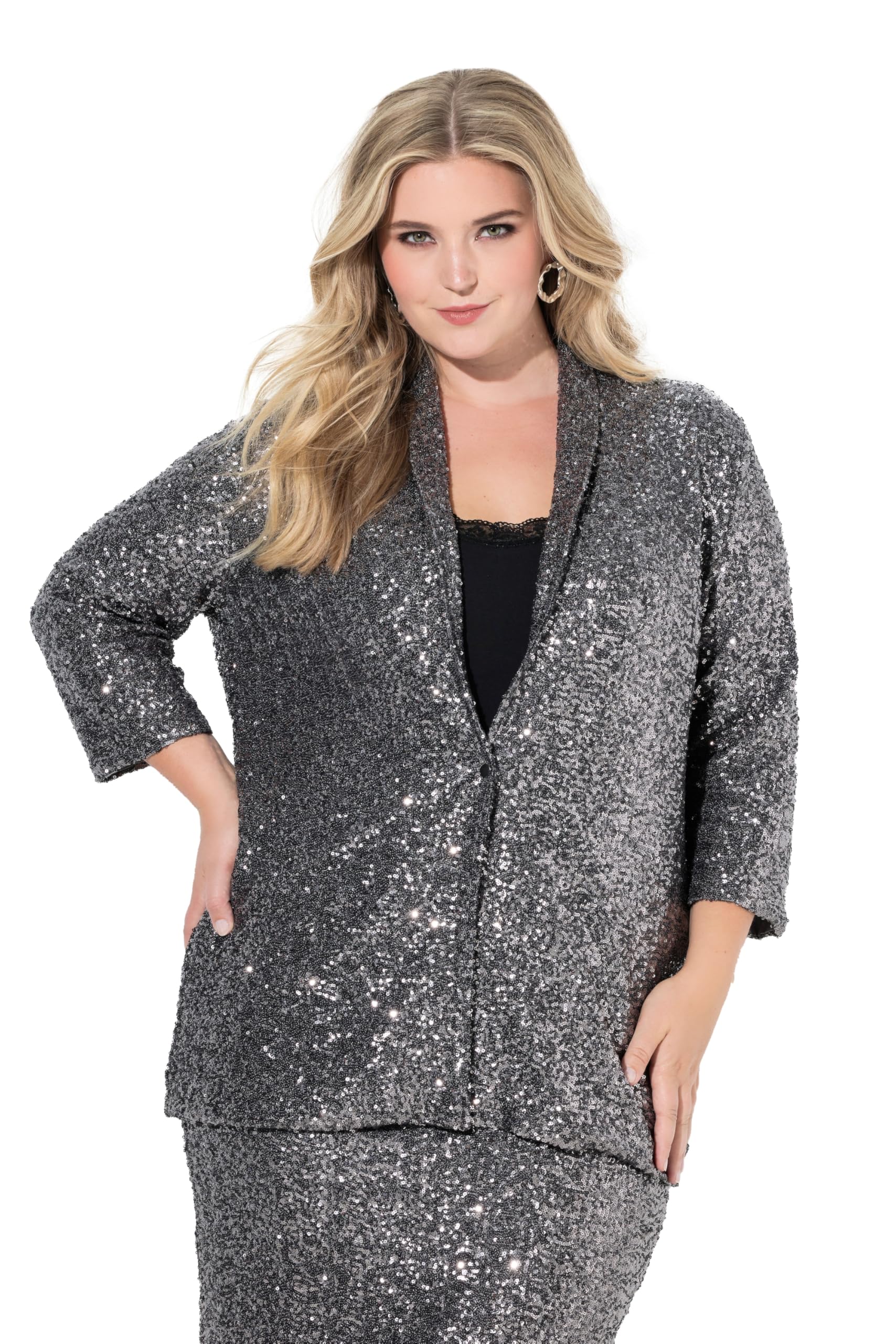 MIAMODA Damen große Größen Übergrößen Plus Size Pailletten-Blazer, Loose Fit, Schalkragen 845989