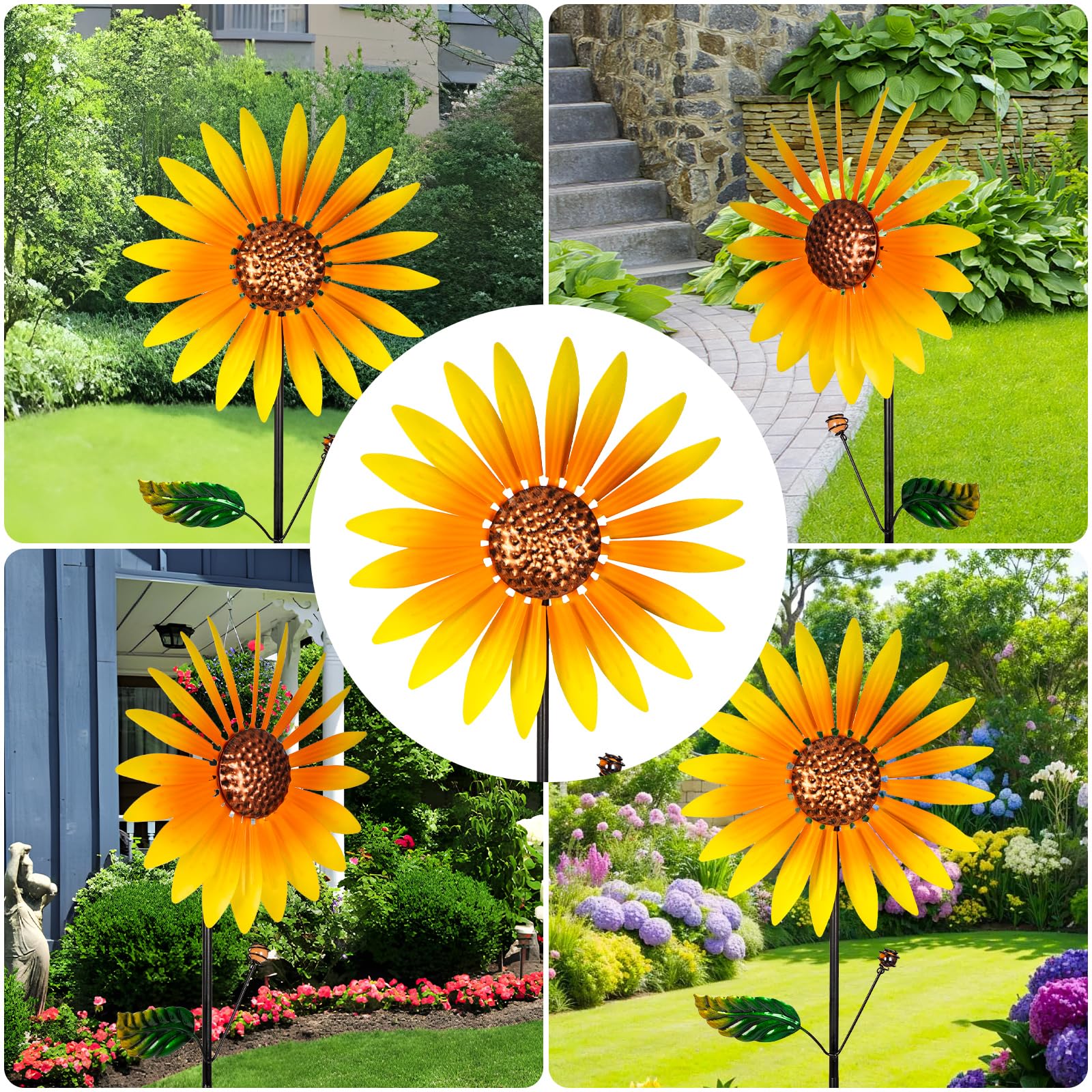 pearlstar Sonnenblume Windrad Metall, 2er-Pack Windspiel Garten Mit Metallpfahl, 94cmx25cm Windspinner Gartendeko Für Draußen Balkon Terrasse Rasen