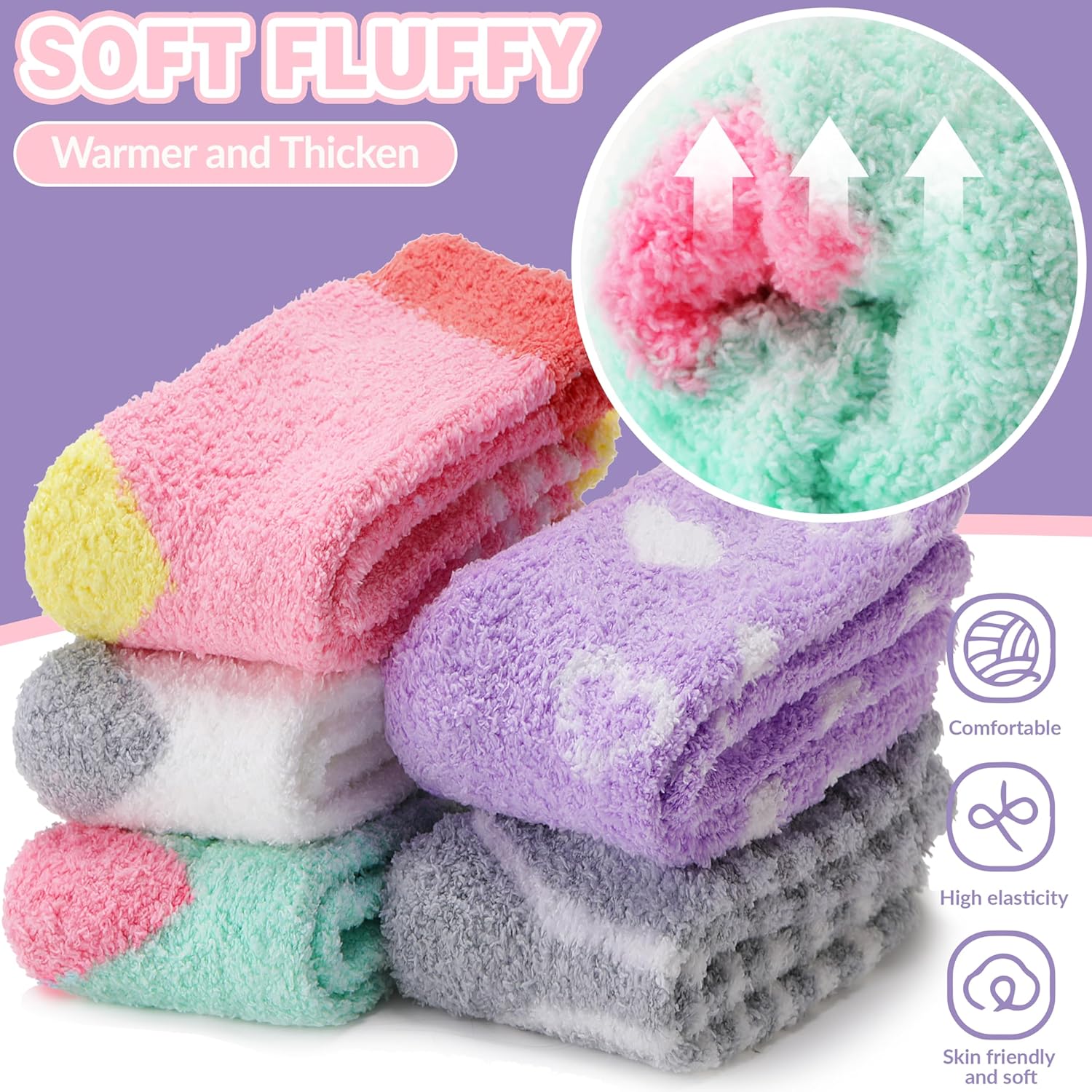 Fuzzy Slipper Socks Thick Fluffy Warm Winter Cozy Plush Soft Sleep Home Socks for Women Men - Image 4
