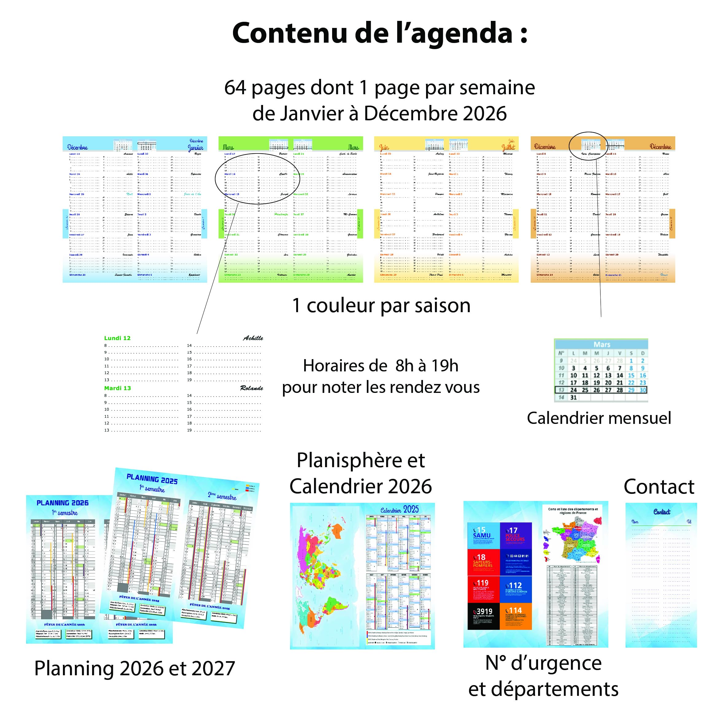 Agenda de Poche 2026 Format Compact 64 Pages Couverture en Gomme Expansée Fabrication Française Décor Pampa