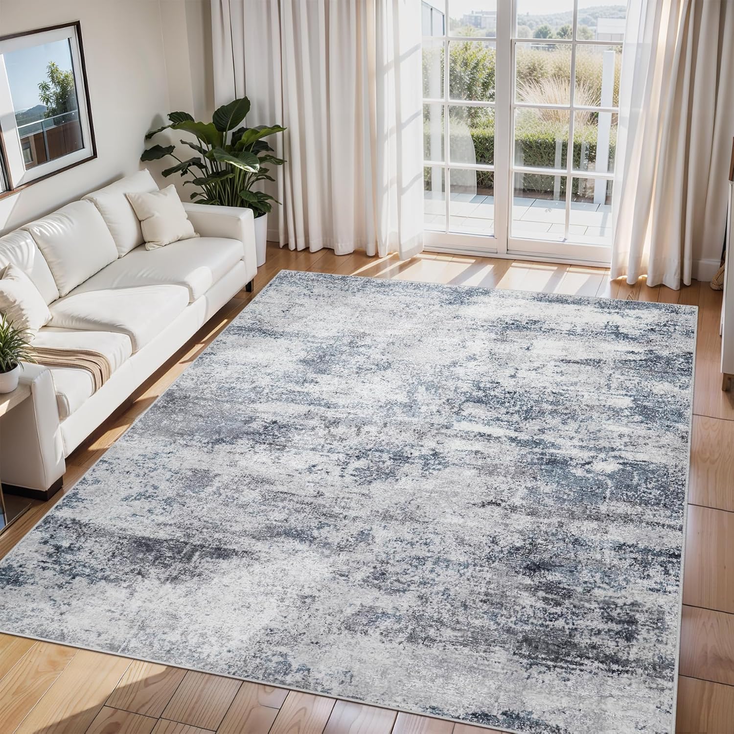 6x9 Area Rugs for Living Room Rug Washable: Abstract Rug for Dining Room Bedroom Carpet Non Slip 6 by 9 Indoor Modern Nursery Home Office Blue Grey Blue/Grey 6' x 9' (Rectangular)