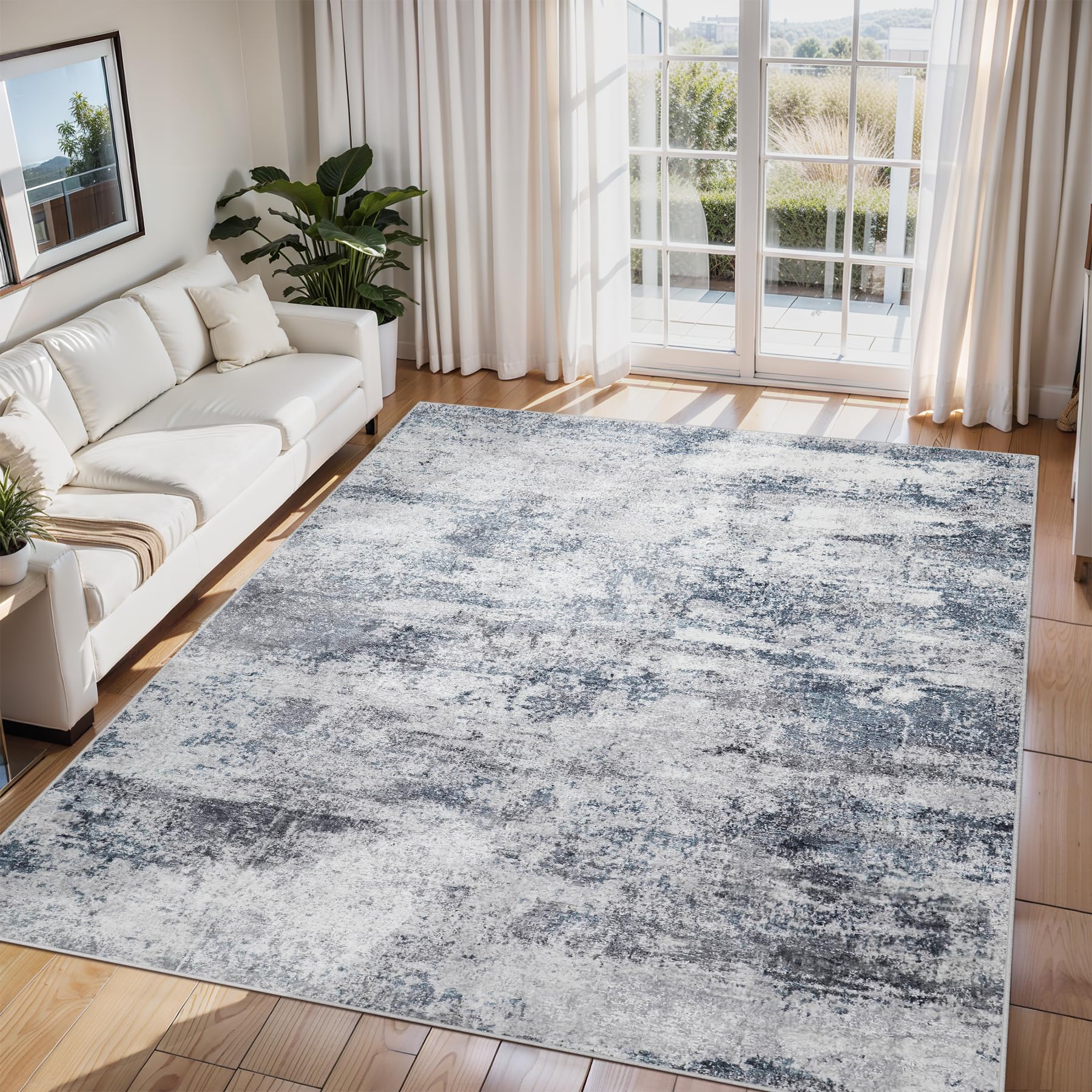 6x9 Area Rugs for Living Room Rug Washable: Abstract Rug for Dining Room Bedroom Carpet Non Slip 6 by 9 Indoor Modern Nursery Home Office Blue Grey