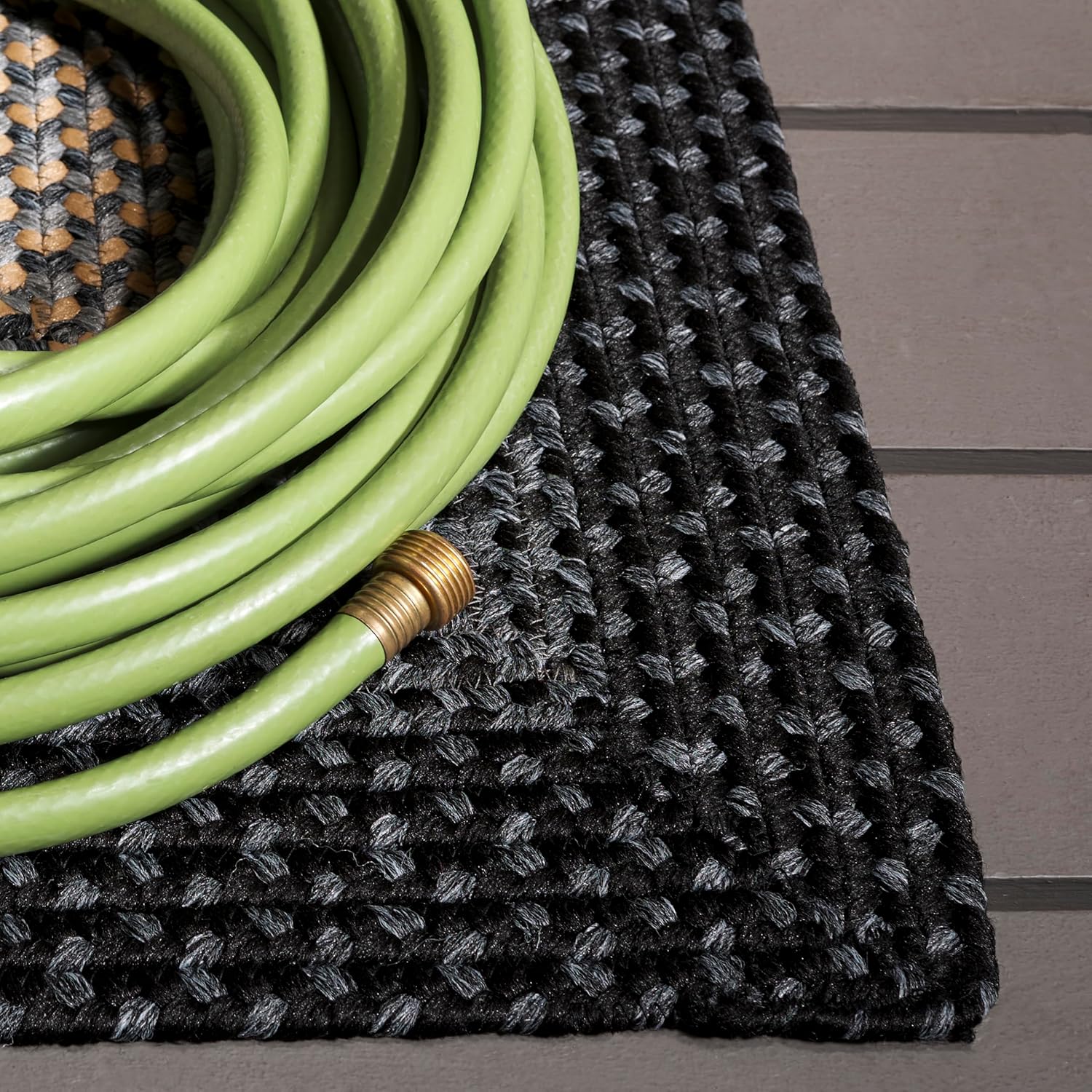 SAFAVIEH Washable Rug Outdoor Braided Collection - 8' Square, Black & Grey, Handmade & Reversible, Non-Shedding & Easy to Clean, Ideal for Patio, Backyard, Mudroom (BRD311A)