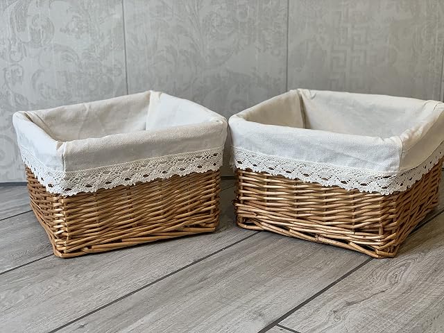 Home Delights 2 x Wicker Laundry Baskets Rattan Wicker Bedroom Bathroom Storage Shabby Chic