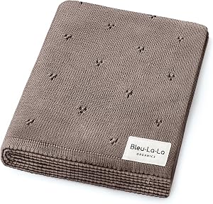 Luxury Organic Cotton Lightweight Knit Baby Blanket (13 - Pointelle - Milk Chocolate)