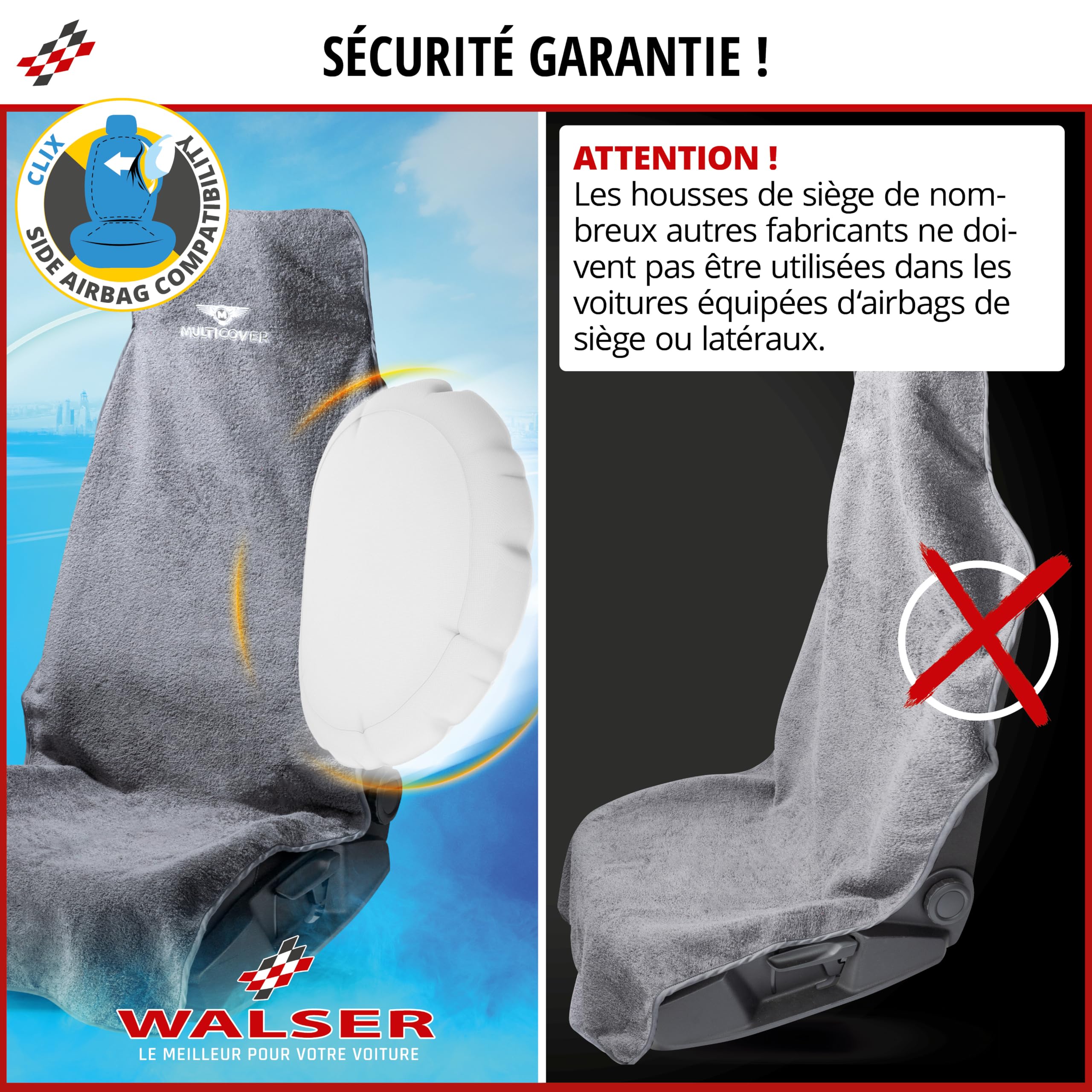 Walser Housse de siège Multicover, Housse de siège Auto Universelle, Protection de Place Auto Lavable Gris