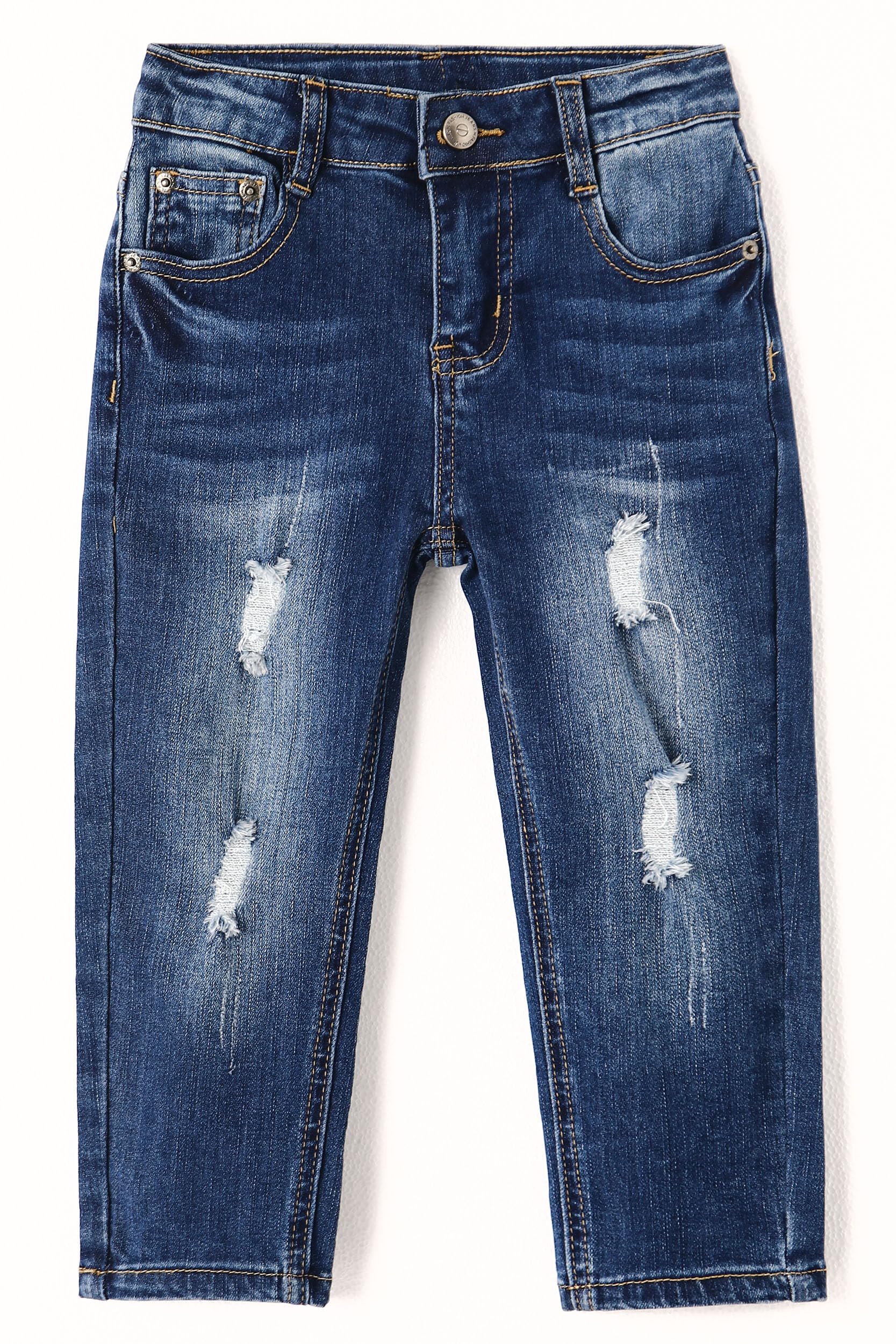 KIDSCOOL SPACE Jeans per Ragazze, Elastico in Vita all'Interno di Pantaloni in Denim con Fori Strappati per Bambina