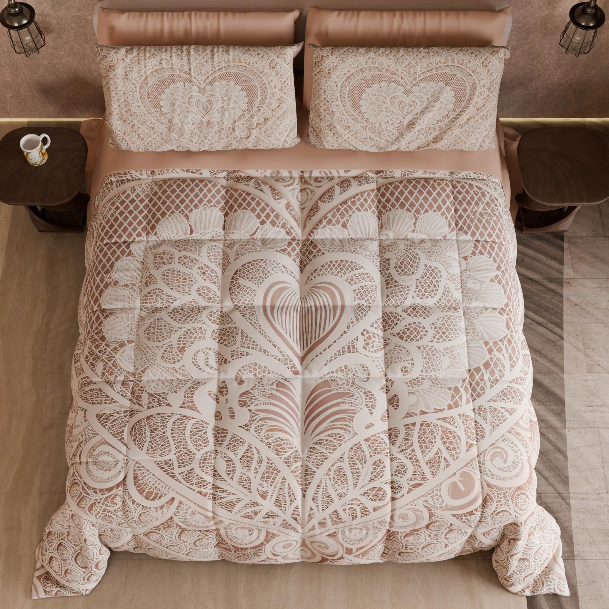 PETTI Artigiani Italiani - Trapunta Invernale, Piumone Matrimoniale Double Face Tinta Unita e Stampa Digitale, Shabby 04 321, 100% Microfibra, Made in Italy