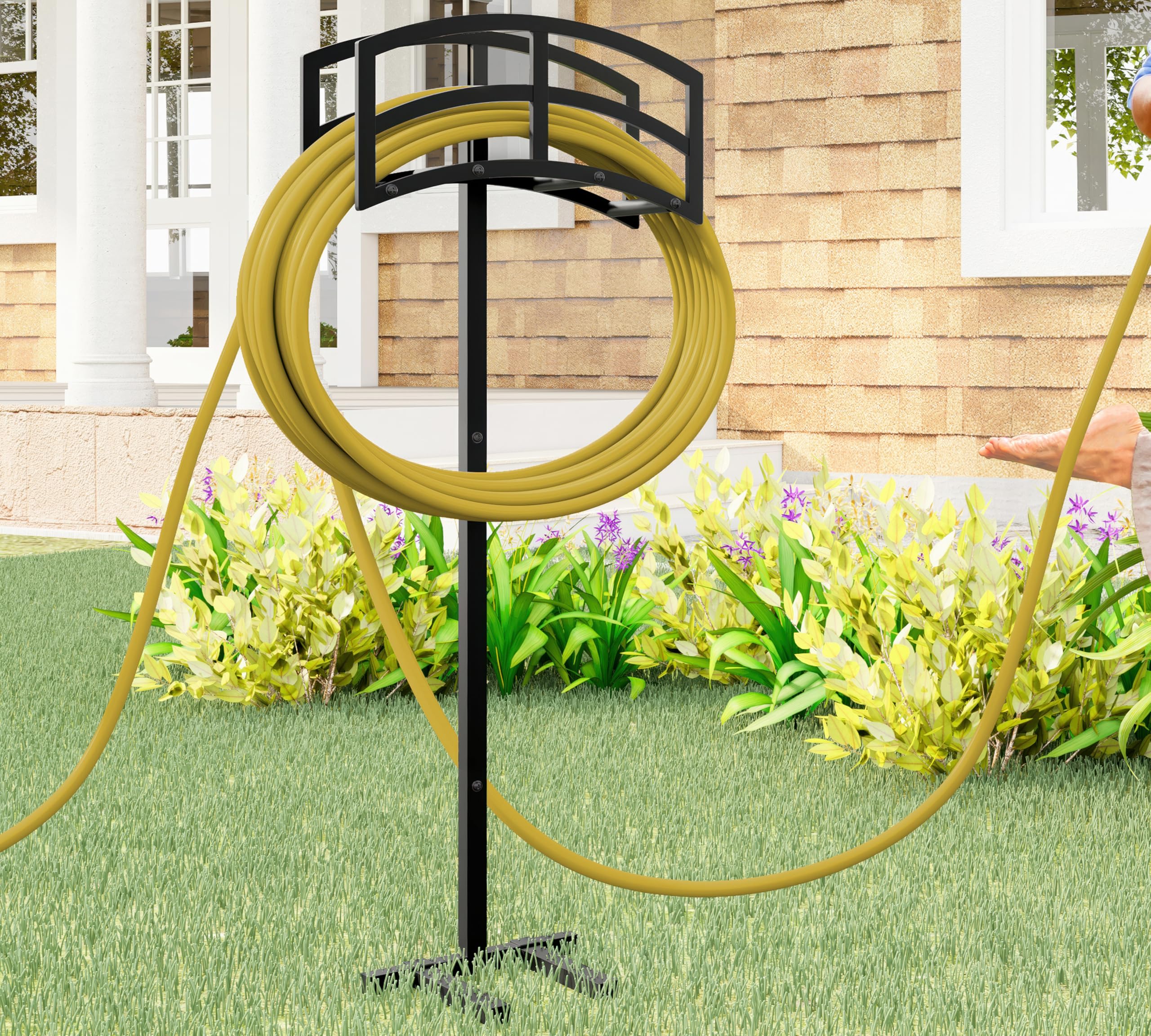 Kingson Freistehender Gartenschlauchhalter, robuster Metall-Wasserschlauchhalter-Aufbewahrungsständer, fasst 45,7 m Schlauch für Außenbereich, Terrasse, Rasen und Hof, Schwarz