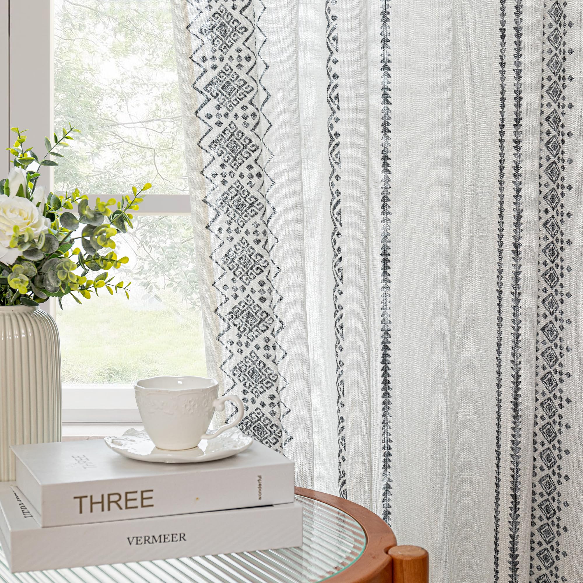 Amazon｜MEETSKY カーテン 長さ63インチ リビングルーム用 幾何学的光