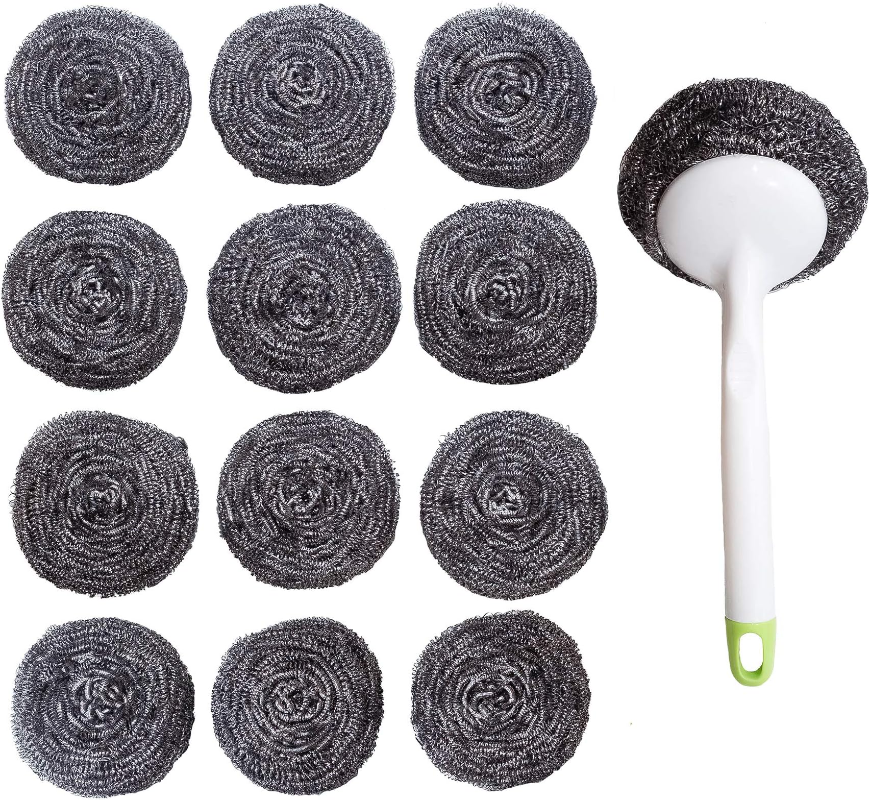 Kitchen Sumo Stainless Steel Sponges Scourer Set with Handle 40 gram - Pack of 12 - Large Stainless Steel Scrubbers - Metal Scouring Pads - Kitchen Cleaning Tool