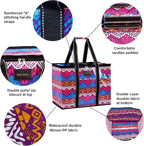 Miniatura 4 de DEMOMENT Bolsa de asas de compras duradera reutilizable con bolsillos para cocina, supermercado, camping, playa, almacenamiento