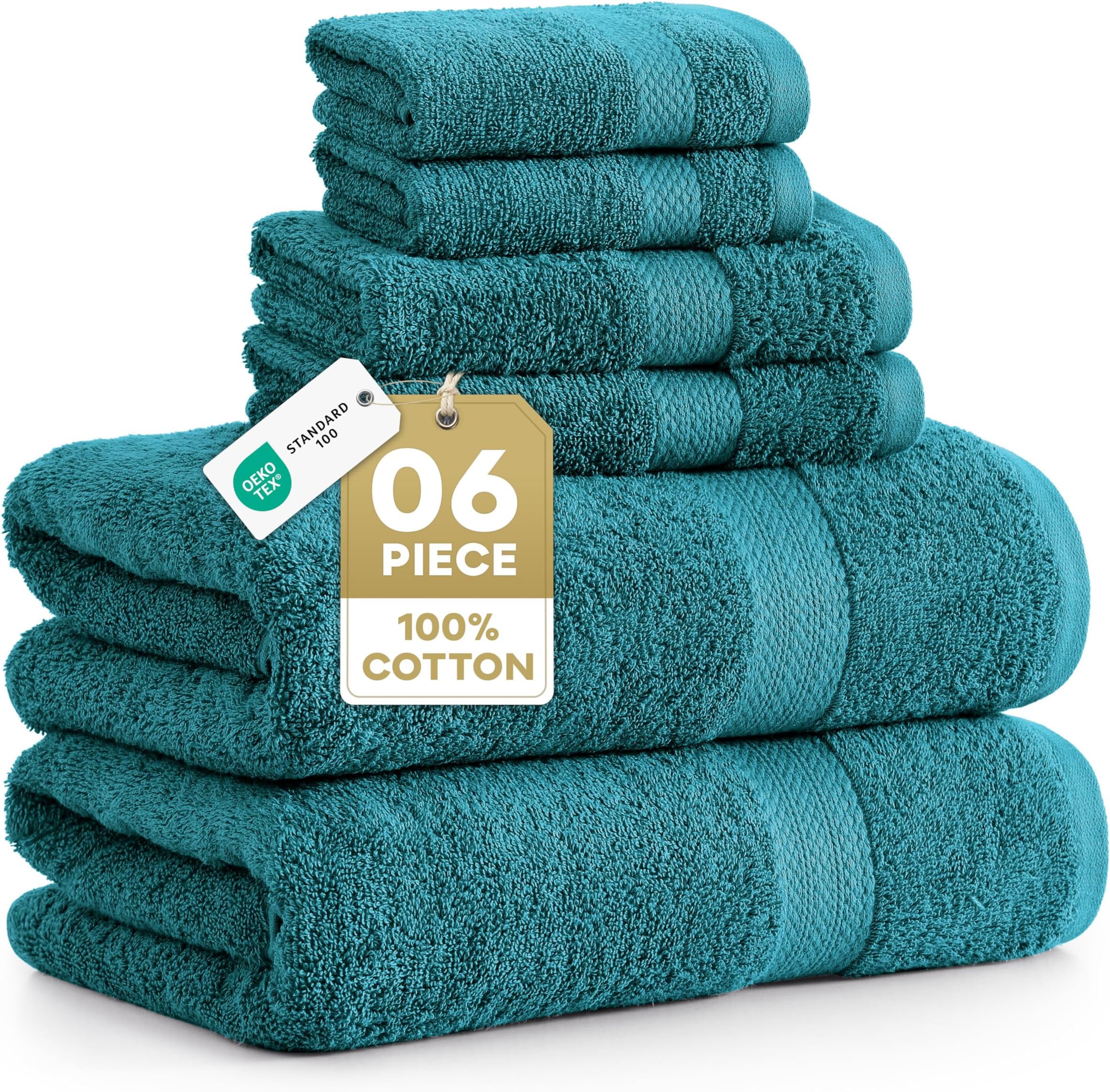 LANE LINEN Luxury Cotton Bath Towel Set of 6 - Soft, Absorbent & Quick Dry - 2 Bath, 2 Washcloths, 2 Hand Towels for Bathroom - OEKO TEX Certified - Smart & Durable Choice for Every Home - Sea Port