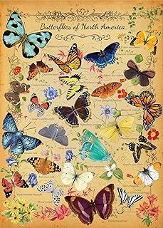 Vintage Butterfly Puzzle for Adults 1000 Piece, North America Flower Plant Butterflies Jigsaw Puzzle, Plant Puzzles for Adults as Monarch Butterfly Gifts