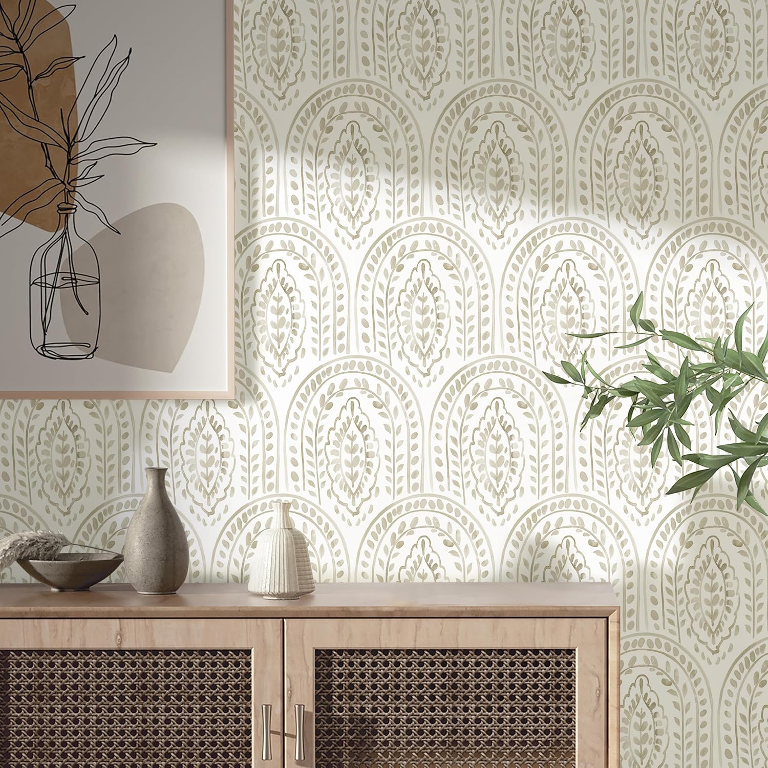 Peel and Stick Wallpaper Modern Wall Paper Boho Removable Wallpaper Peel and Stick Brown and White Self-Adhesive Contact Paper for Bathroom Bedroom Kitchen Wall Decor 17.3" x 394"